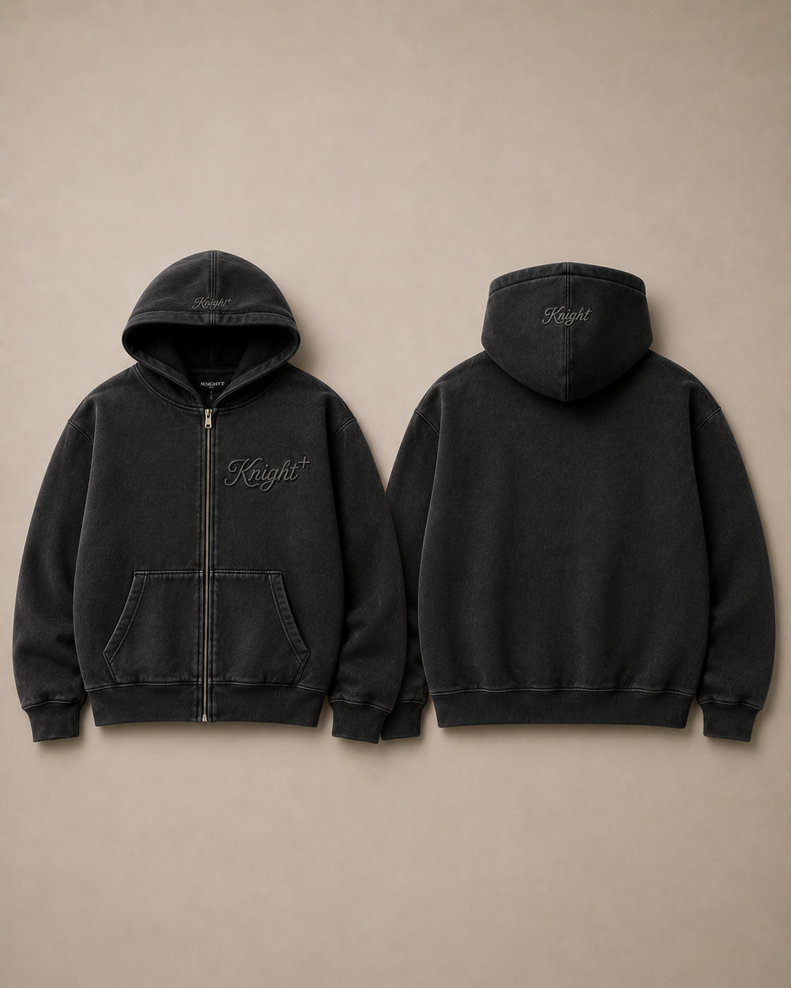 Black Zip Hoodie in Washed Black